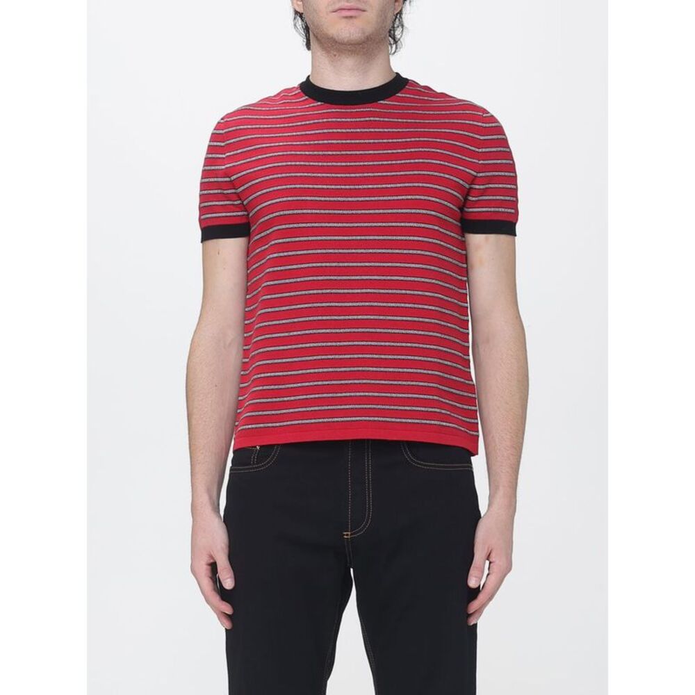 Versace Men Versace Striped Short-Sleeve Cotton-Blend Crewneck Sweater